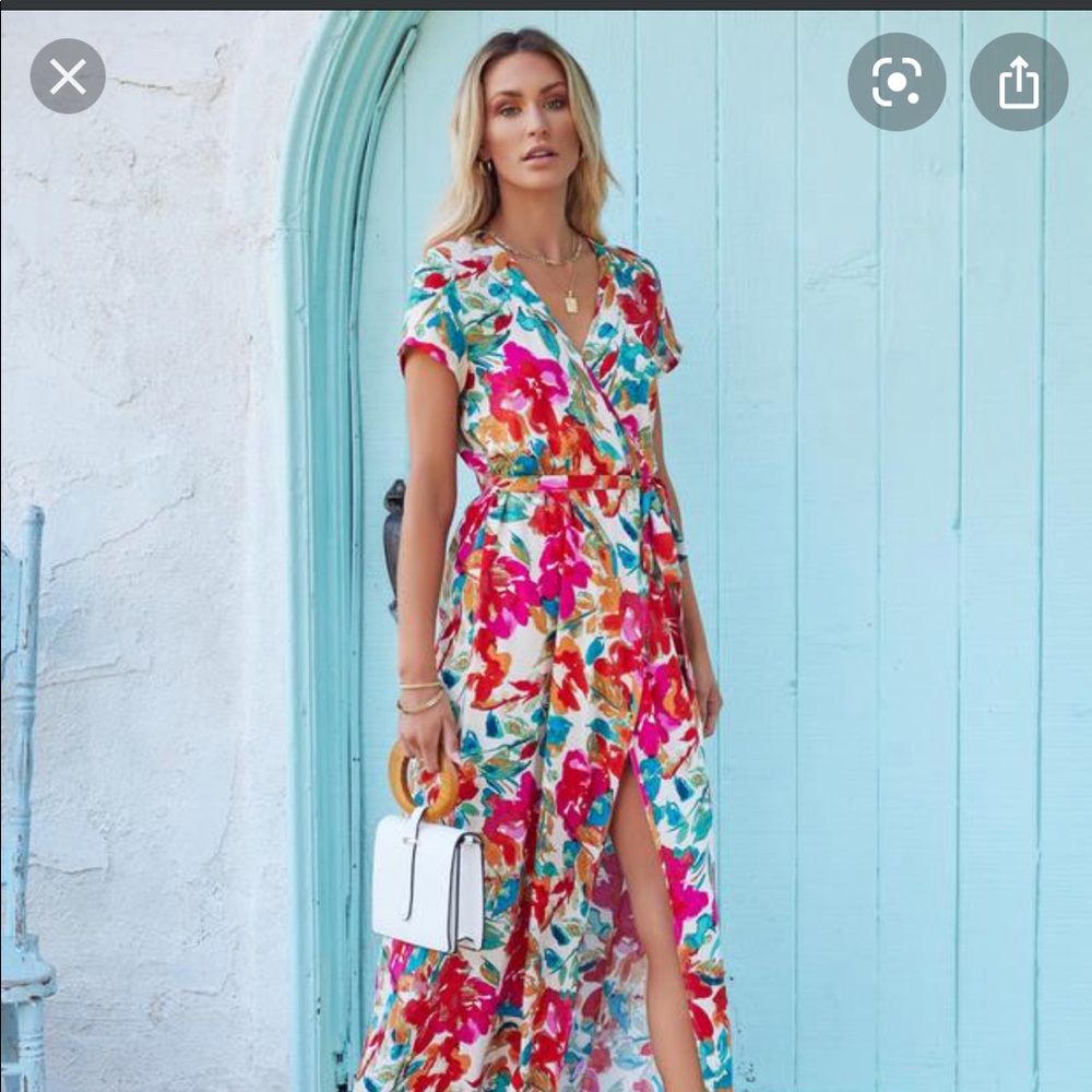 WHAT IN CARNATION BARDOT WRAP MAXI DRESS - VICI